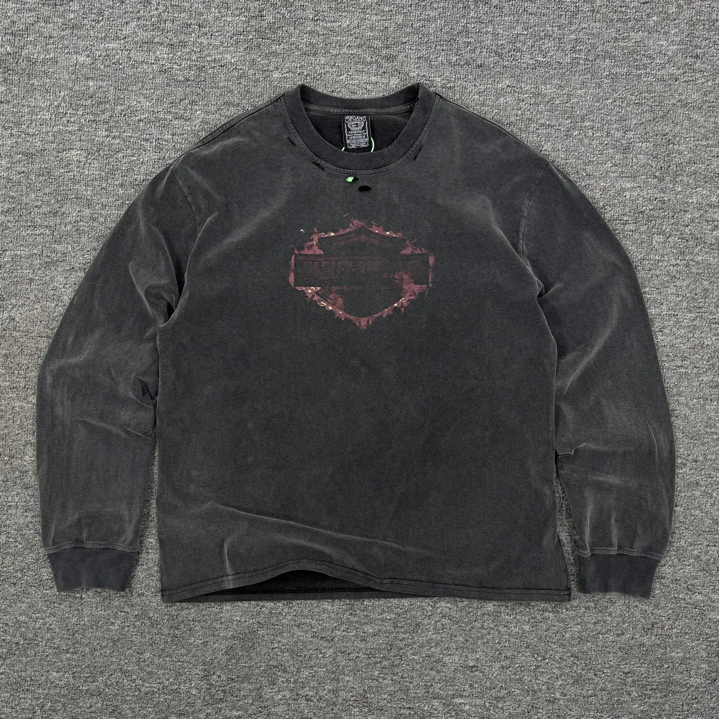 P158 # CTS-37 SAINT “Harley Harley Red Flame Limited Edition” L/S Shirt 25AW Autumn and Winter Heavy Spray Horse Assute Wash Gradient Distressing Multi-position Complex Handmade Destruction Long-sleeved T-shirt Size: S M L XL